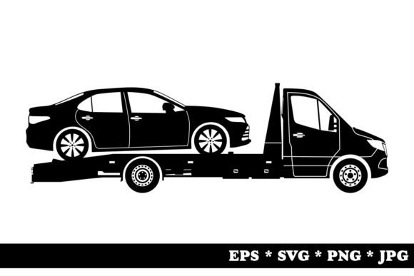 Flatbed Tow Truck Silhouette Graphics for Crafts